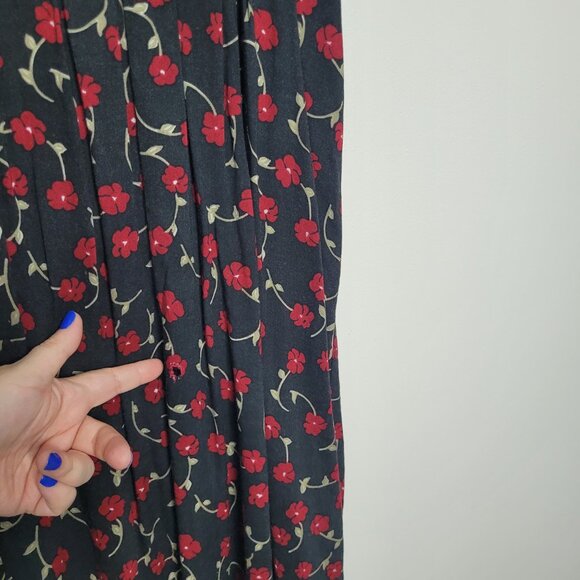 Vintage 90s black red moody witchy floral modest tie back maxi dress 14 FLAW - Picture 9 of 9